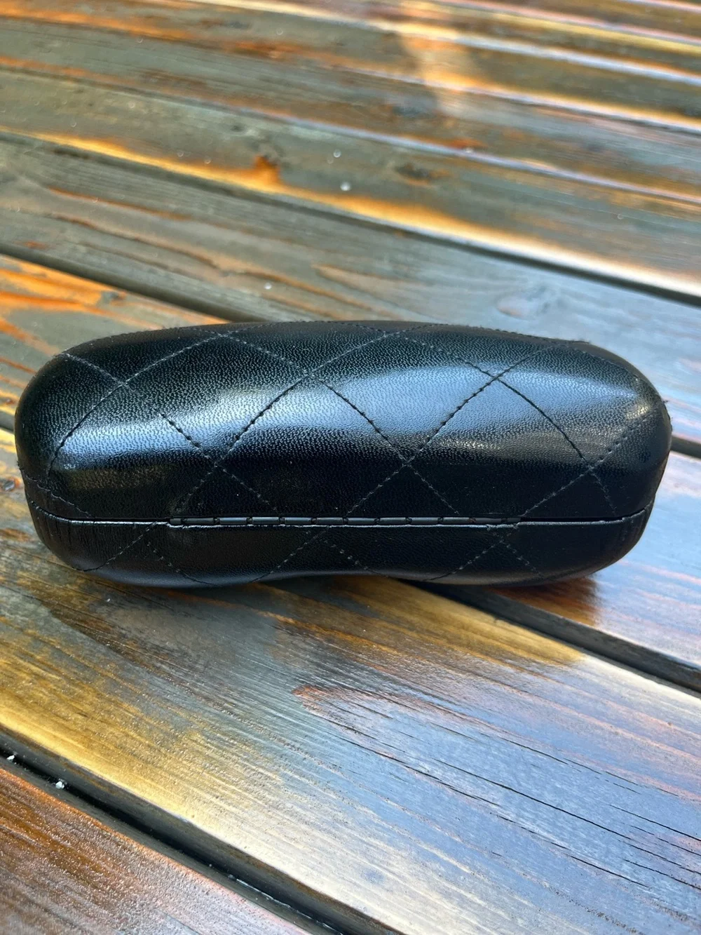 AUTHENTIC CHANEL Black Quilted Faux Leather Eyewear Case with Silver CC - Picture 3 of 6